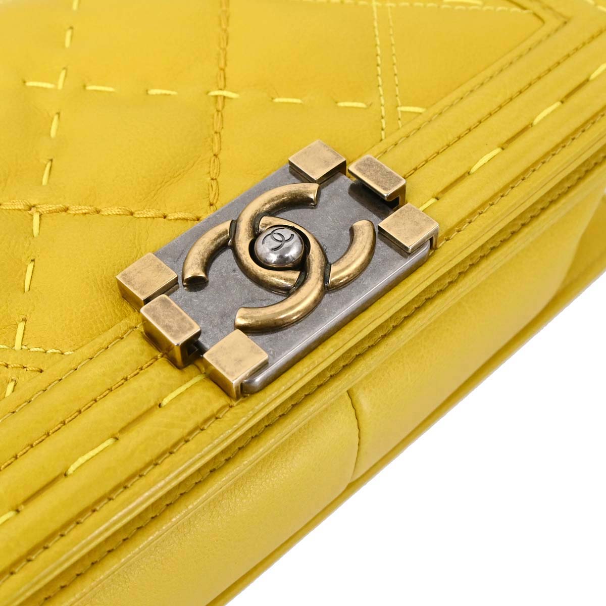 Boy Chanel Yellow Lambskin Medium Chain Shoulder Bag