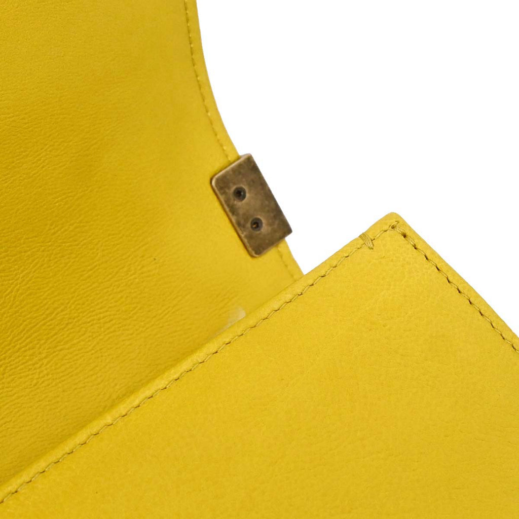 Boy Chanel Yellow Lambskin Medium Chain Shoulder Bag