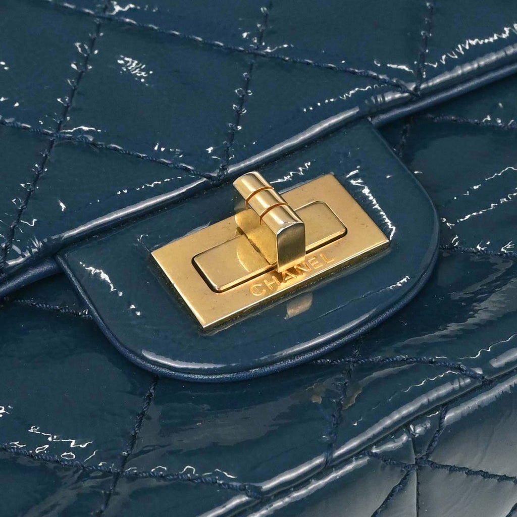 Chanel Blue Patent Leather 2.55 Double Flap Shoulder Bag