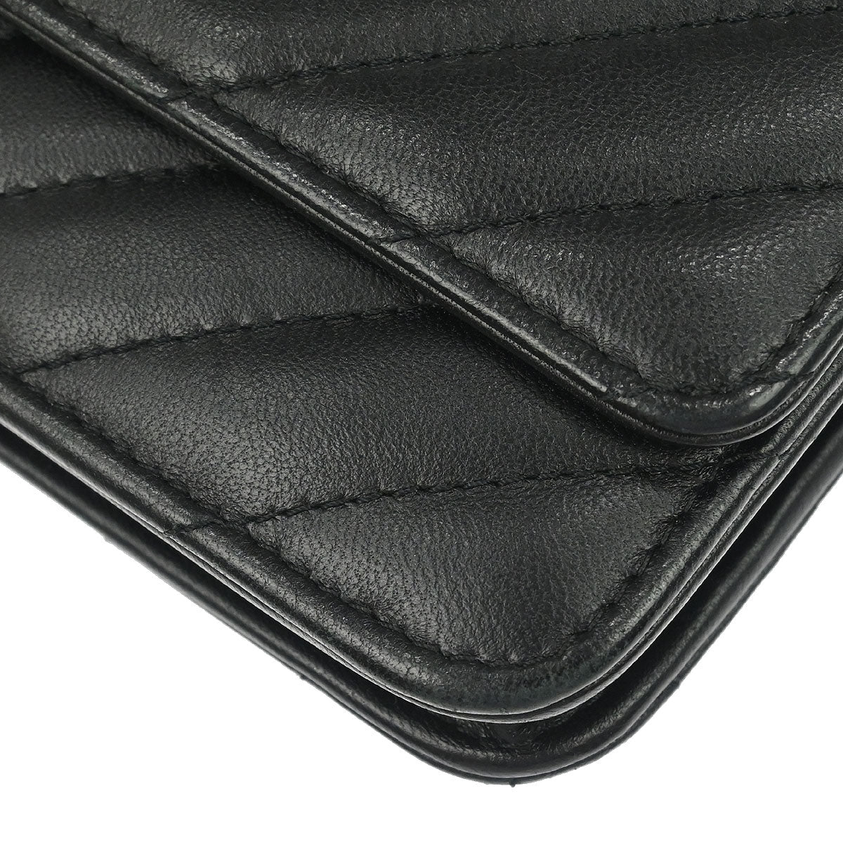 Chanel 2019 Black Lambskin Chevron Trendy CC WOC Wallet on Chain Bag