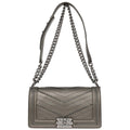 Boy Chanel Gray Calfskin Chevron Medium Chain Shoulder Bag