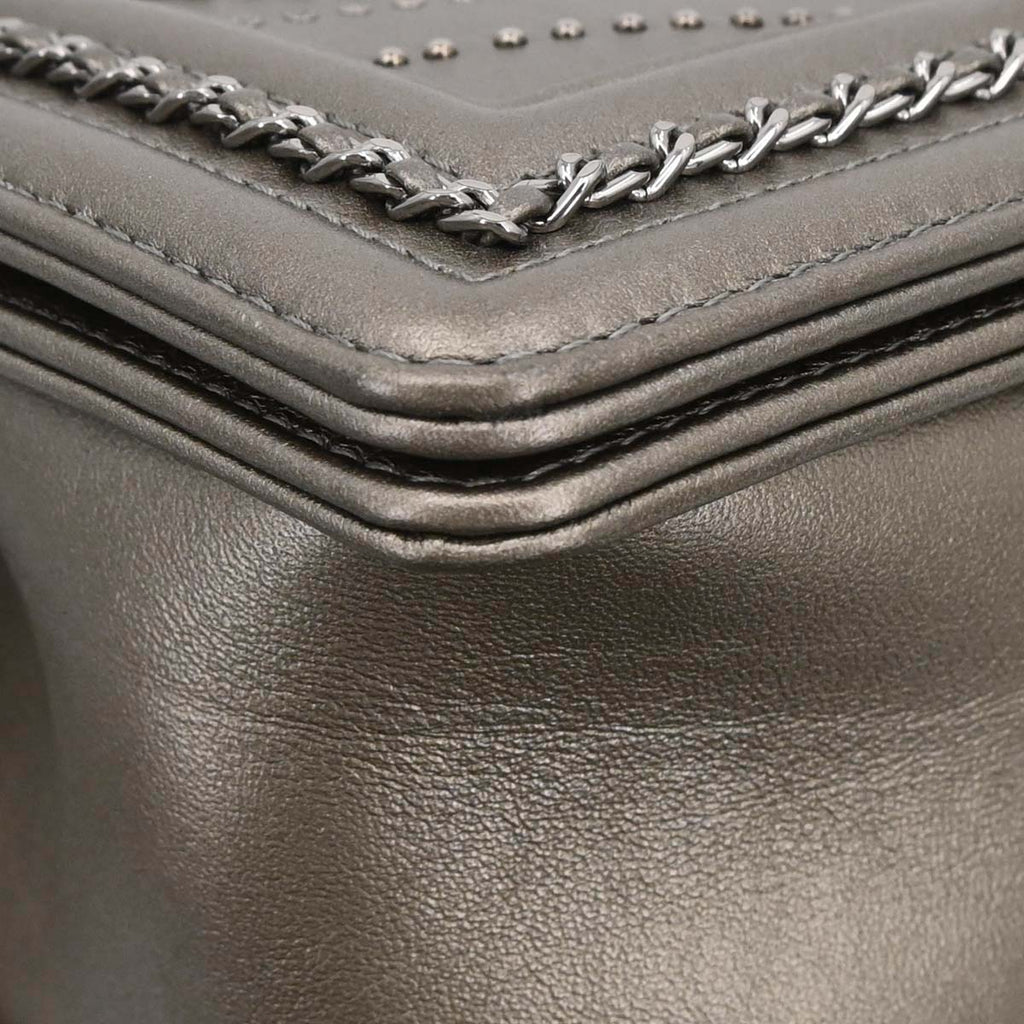 Boy Chanel Gray Calfskin Chevron Medium Chain Shoulder Bag