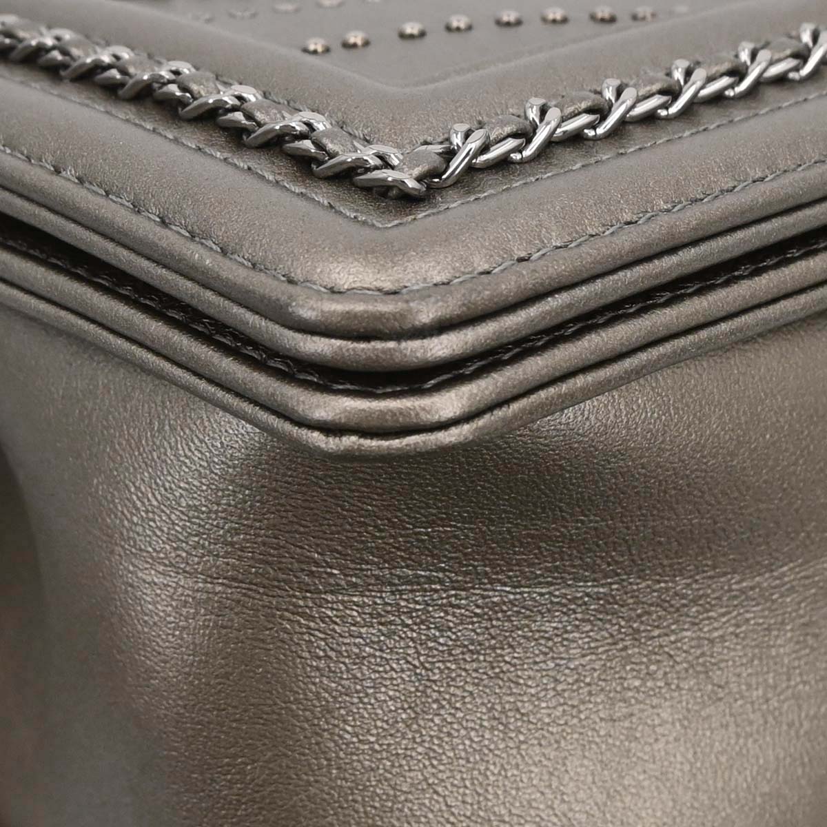 Boy Chanel Gray Calfskin Chevron Medium Chain Shoulder Bag