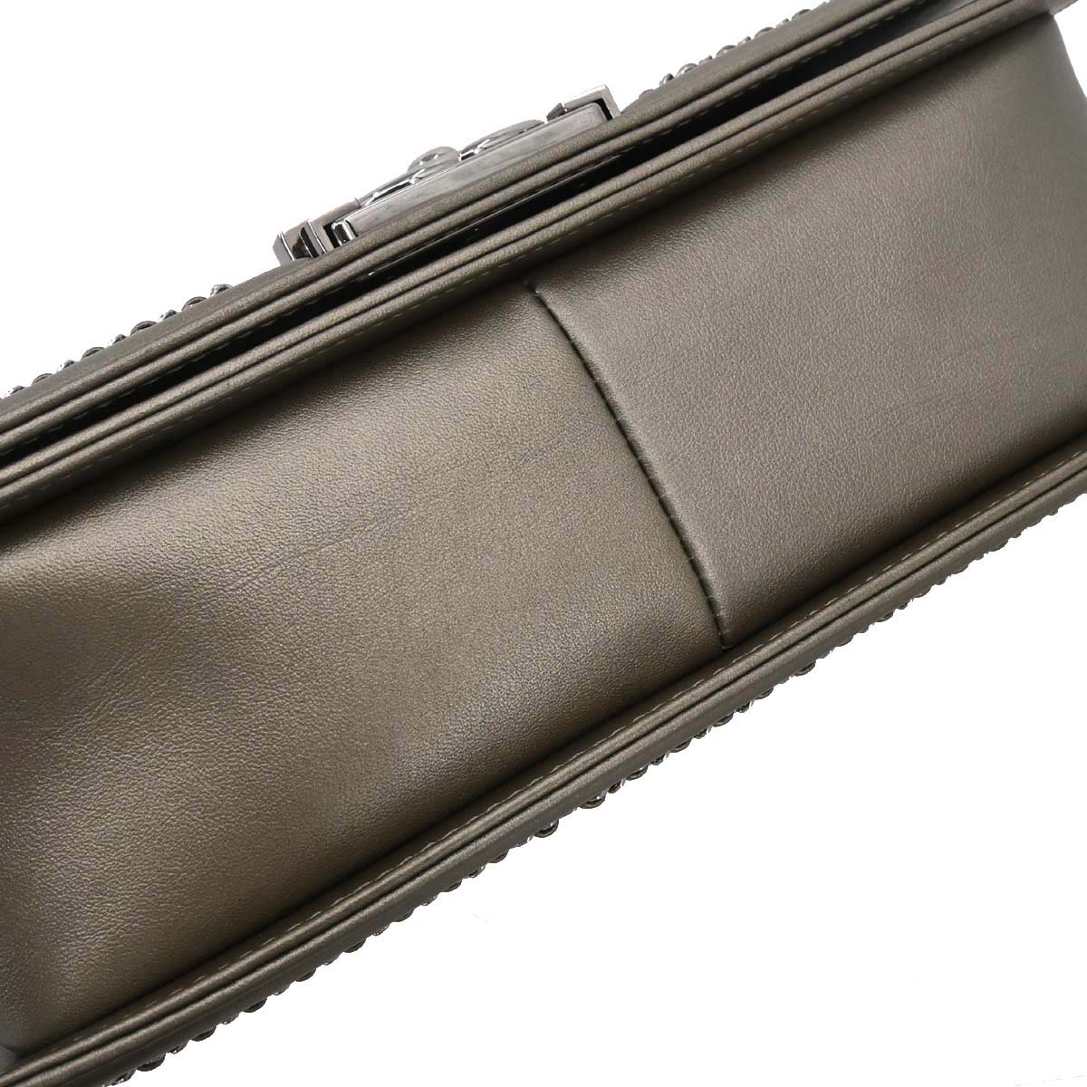 Boy Chanel Gray Calfskin Chevron Medium Chain Shoulder Bag