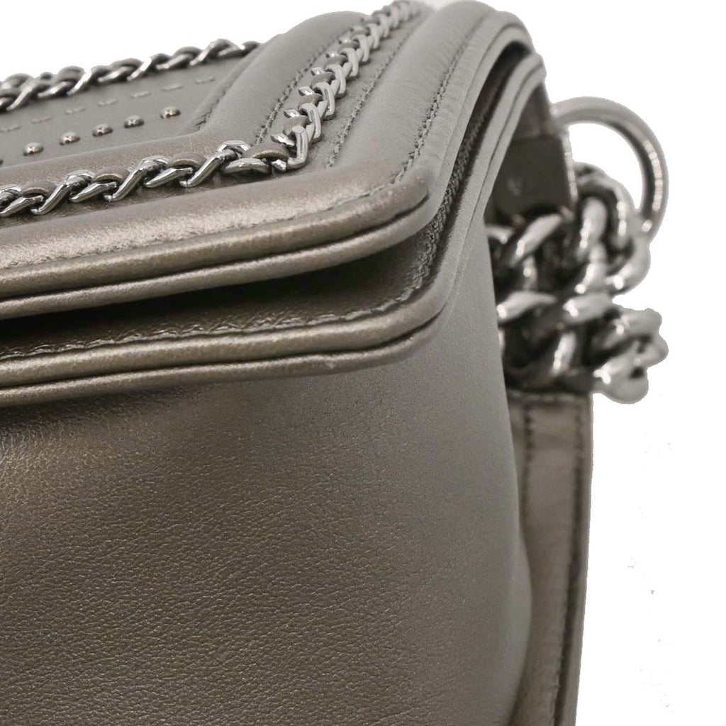 Boy Chanel Gray Calfskin Chevron Medium Chain Shoulder Bag