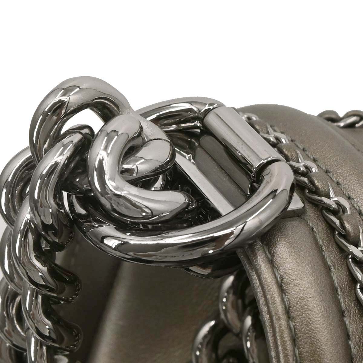 Boy Chanel Gray Calfskin Chevron Medium Chain Shoulder Bag