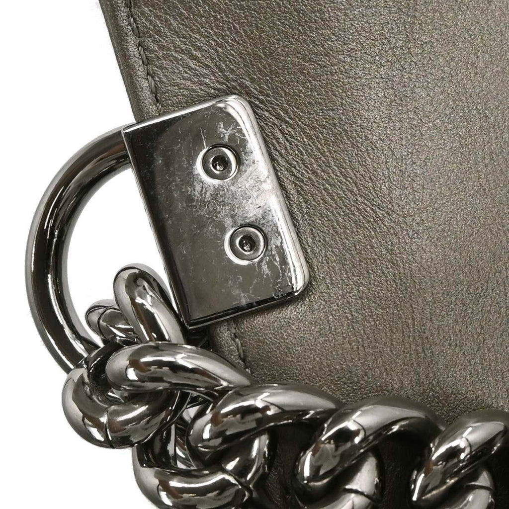 Boy Chanel Gray Calfskin Chevron Medium Chain Shoulder Bag
