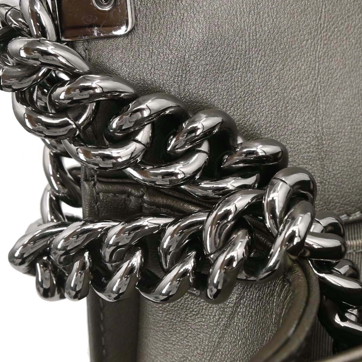 Boy Chanel Gray Calfskin Chevron Medium Chain Shoulder Bag