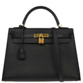 Hermes Black Epsom Kelly 32 Sellier 2way Shoulder Handbag