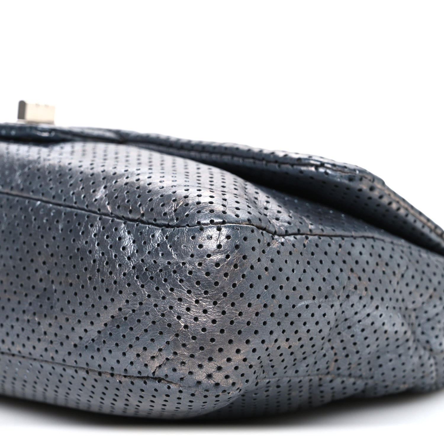Chanel Metallic Crackled Calfskin Perforated Drill Flap Silver