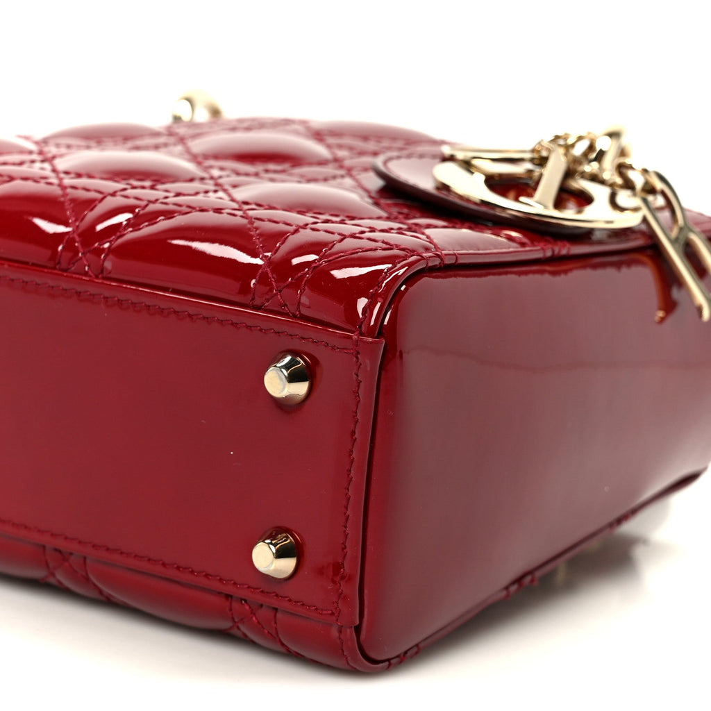 Christian Dior Patent Cannage Mini Lady Dior Red