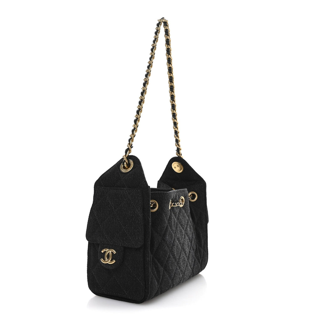 Chanel Washed Denim Quilted Mini Chanel 25 Handbag Black