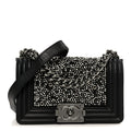 Chanel Calfskin Strass Crystal Small Boy Flap Black
