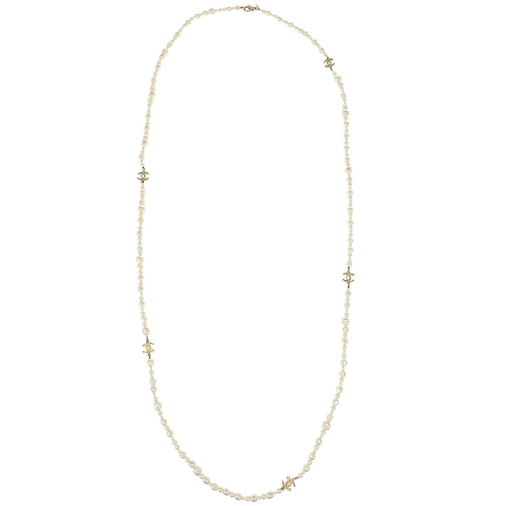 Chanel Chain Necklace Gold Costume Pearl 12C
