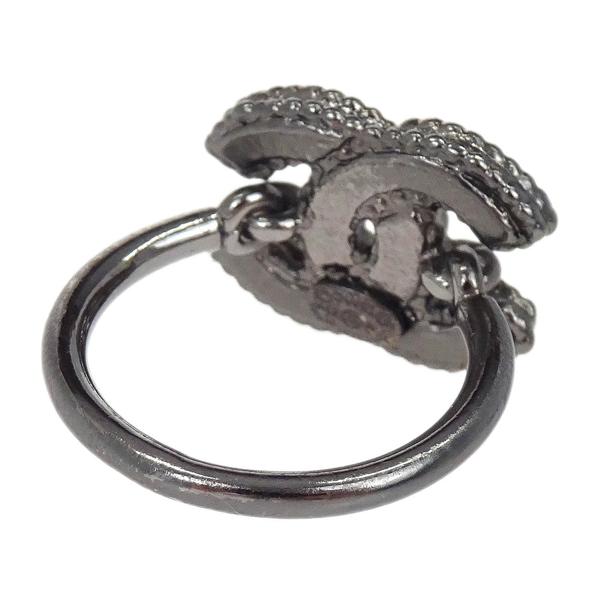 Chanel Ring Silver Black CC #49 A12A