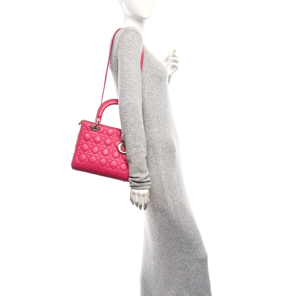 Christian Dior Lambskin Cannage Medium Lady Dior Fuchsia