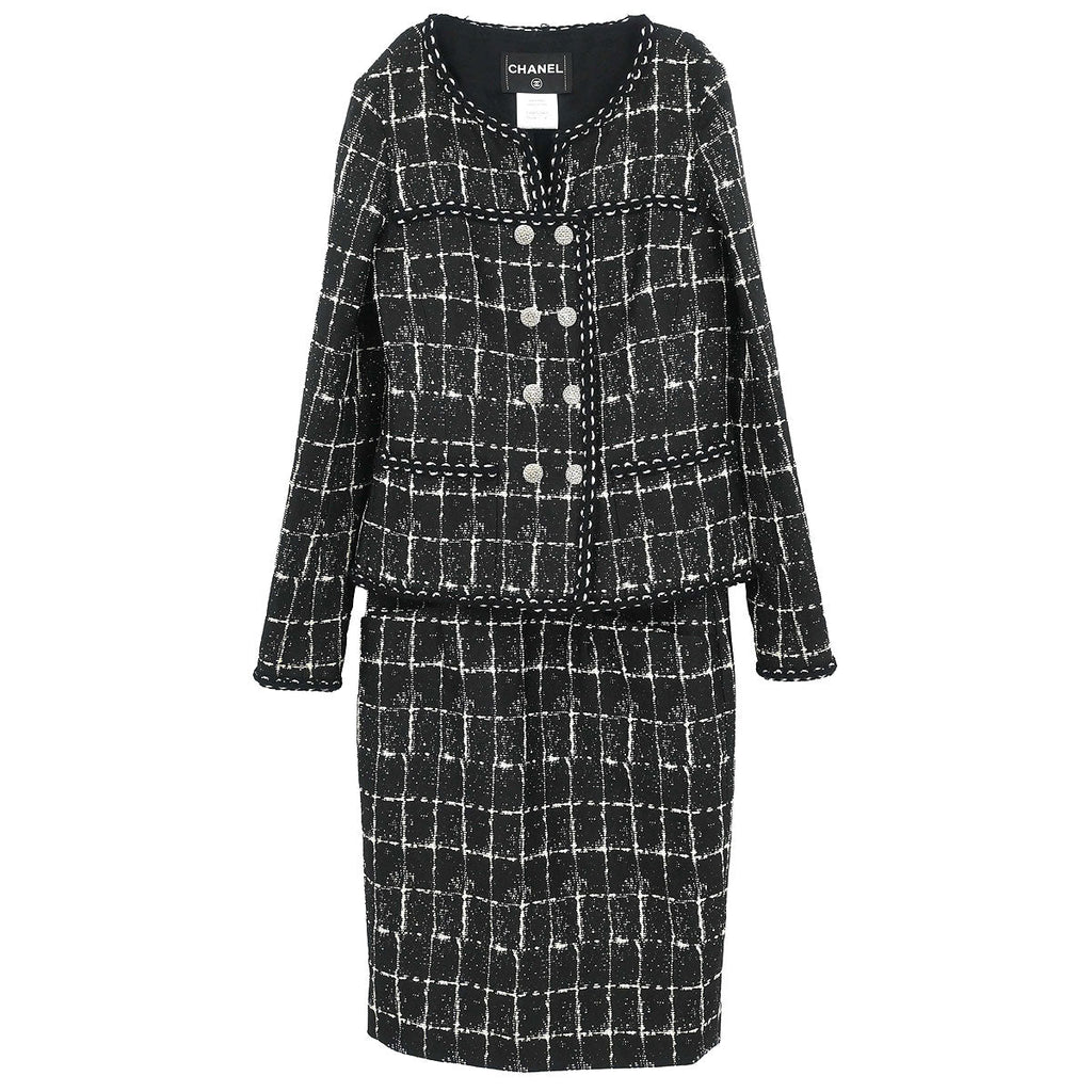 Chanel 2014 Setup Suit Jacket Skirt Tweed Black #36 #38