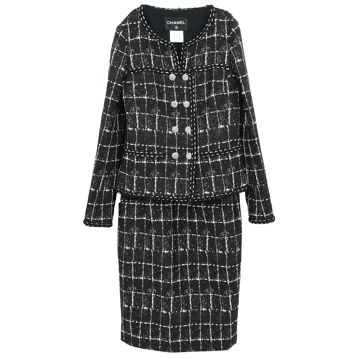Chanel 2014 Setup Suit Jacket Skirt Tweed Black #36 #38
