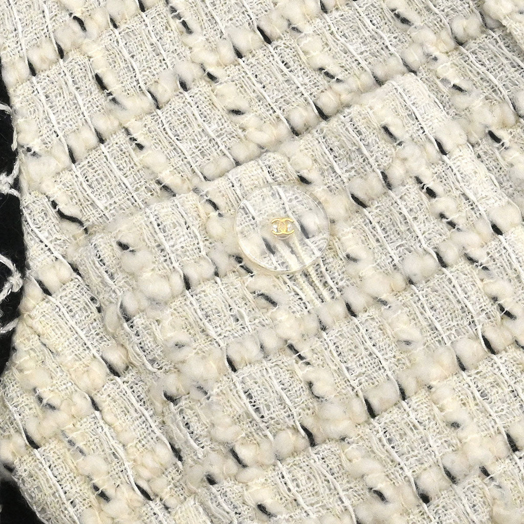 Chanel 2017 Single Breasted Tweed Jacket Ivory #38