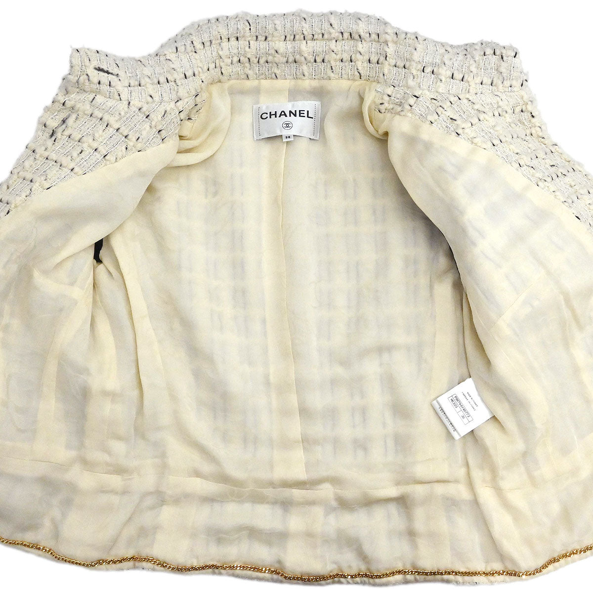 Chanel 2017 Single Breasted Tweed Jacket Ivory #38