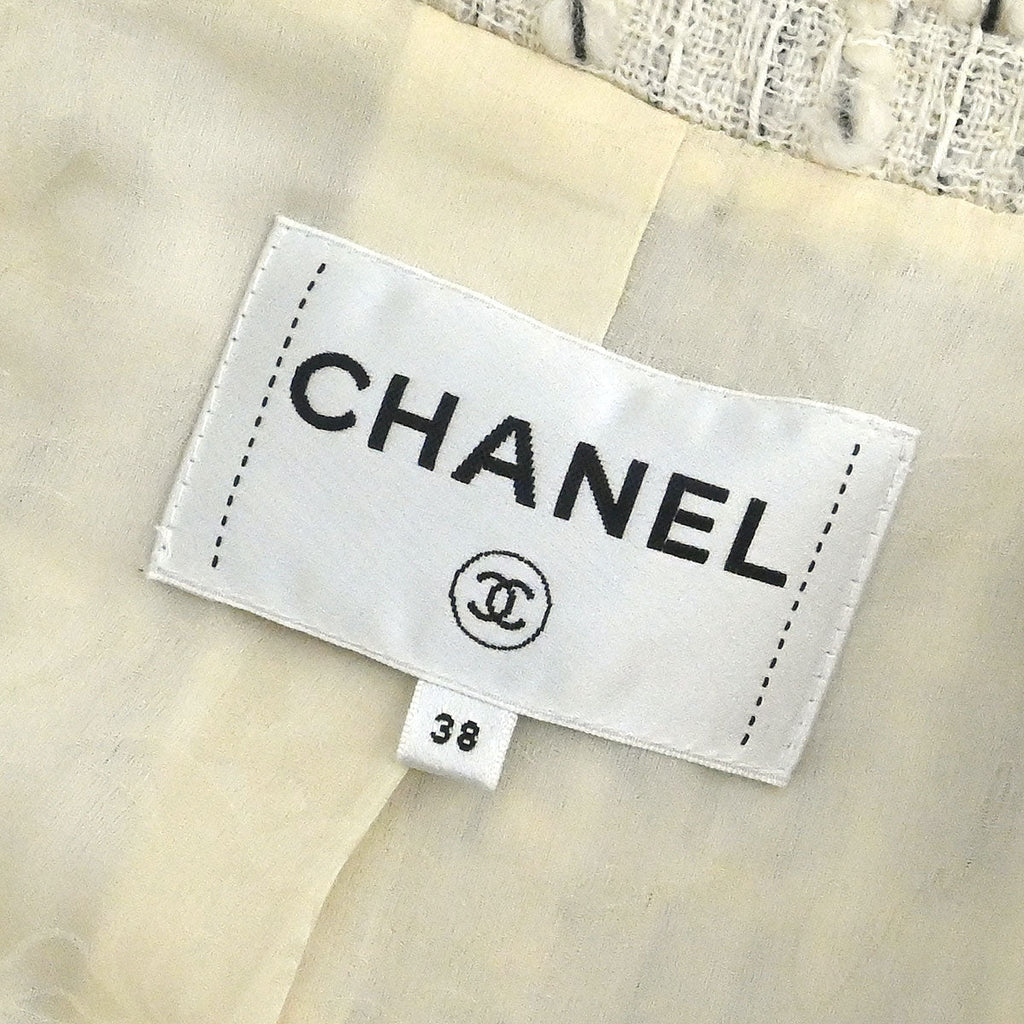 Chanel 2017 Single Breasted Tweed Jacket Ivory #38