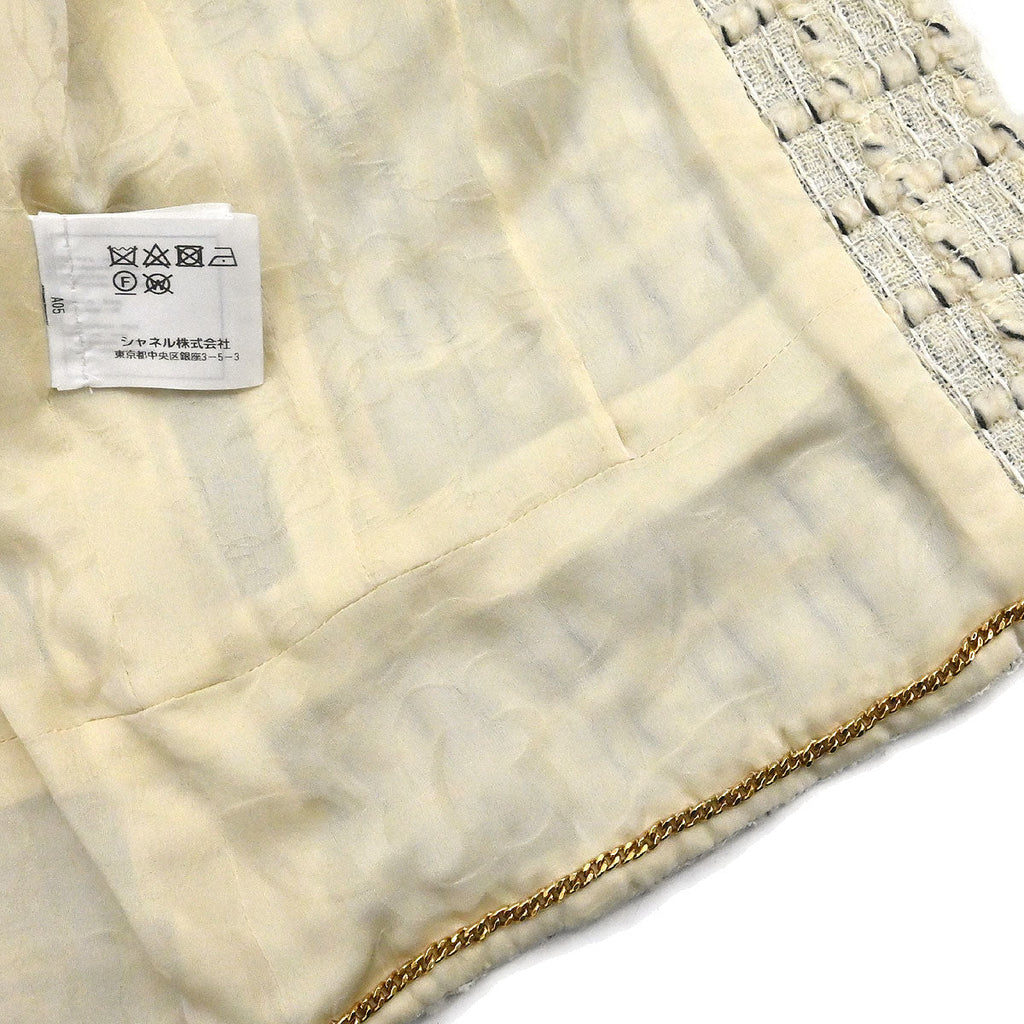 Chanel 2017 Single Breasted Tweed Jacket Ivory #38