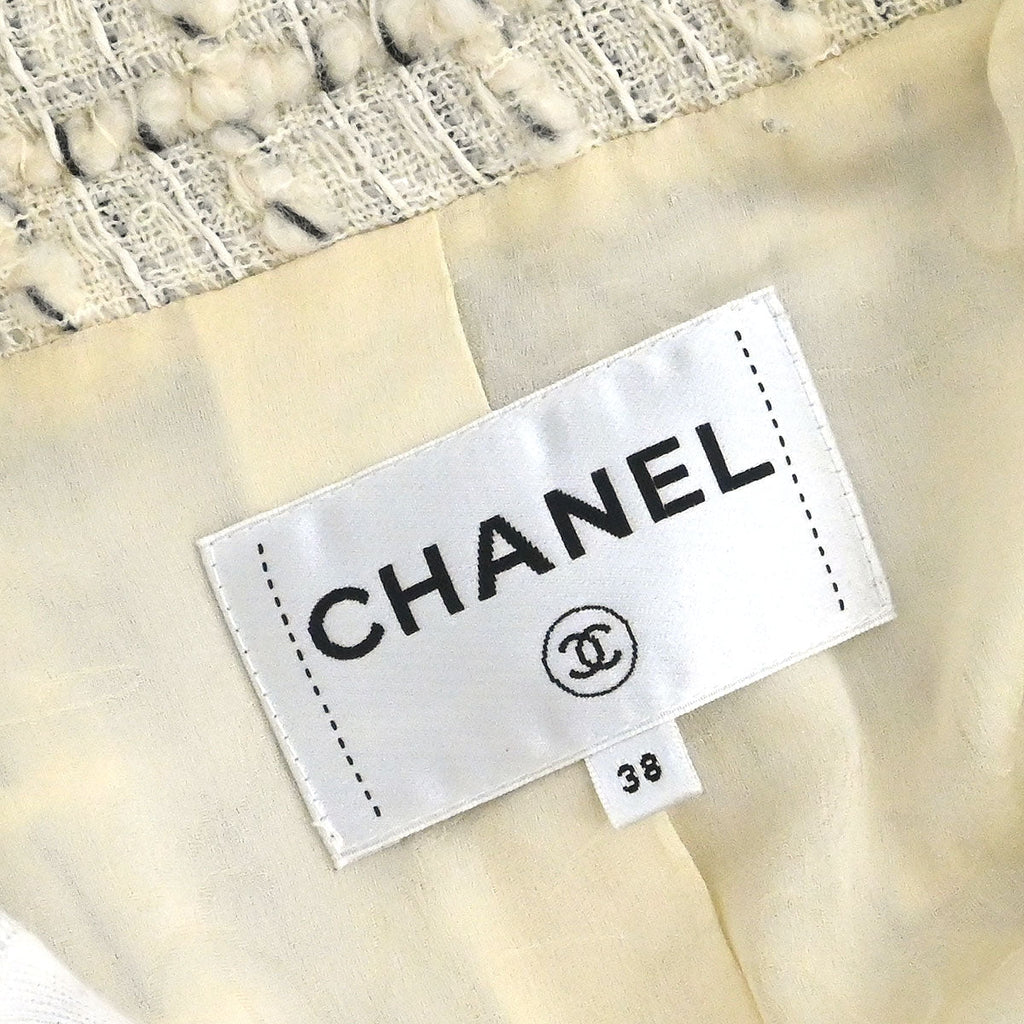 Chanel 2017 Single Breasted Tweed Jacket Ivory #38