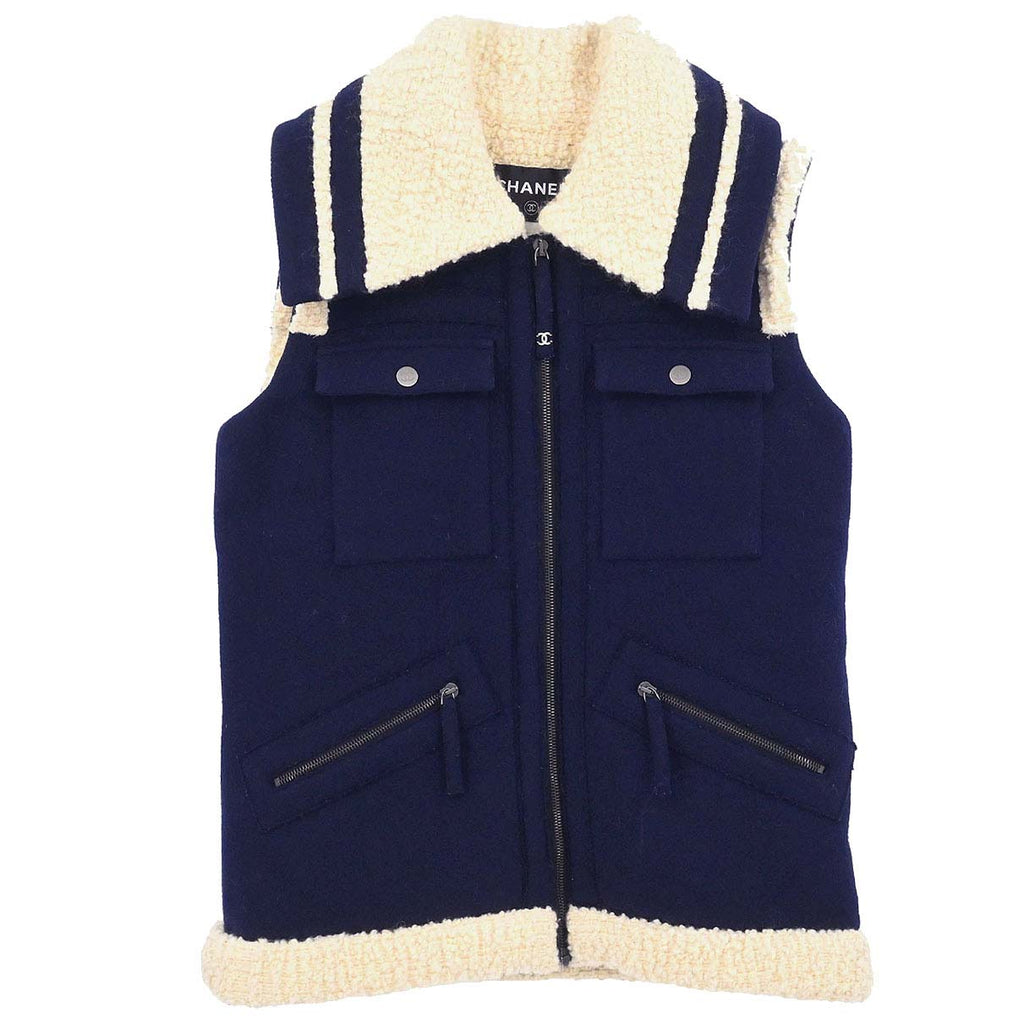 Chanel 2011-2012 Zip Up Sleeveless Jacket Vest Navy #38