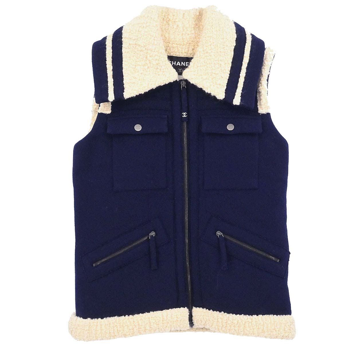Chanel 2011-2012 Zip Up Sleeveless Jacket Vest Navy #38