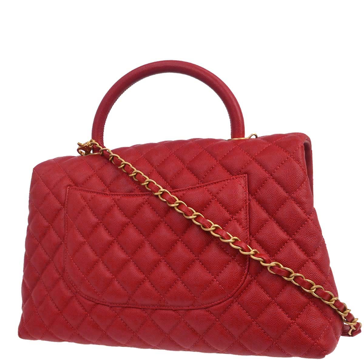 Chanel Red Caviar Coco Handle 2way Shoulder Handbag