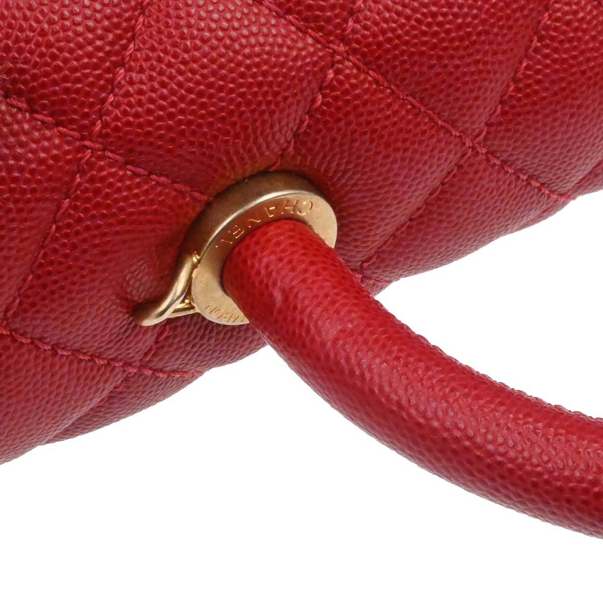Chanel Red Caviar Coco Handle 2way Shoulder Handbag