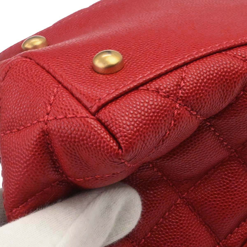 Chanel Red Caviar Coco Handle 2way Shoulder Handbag