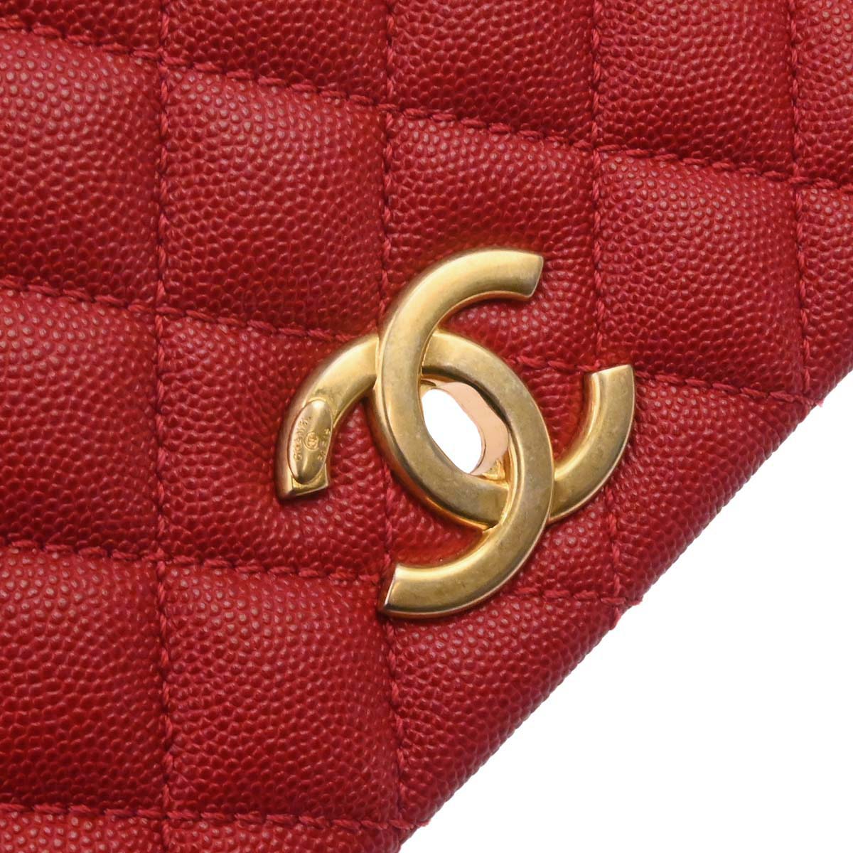 Chanel Red Caviar Coco Handle 2way Shoulder Handbag