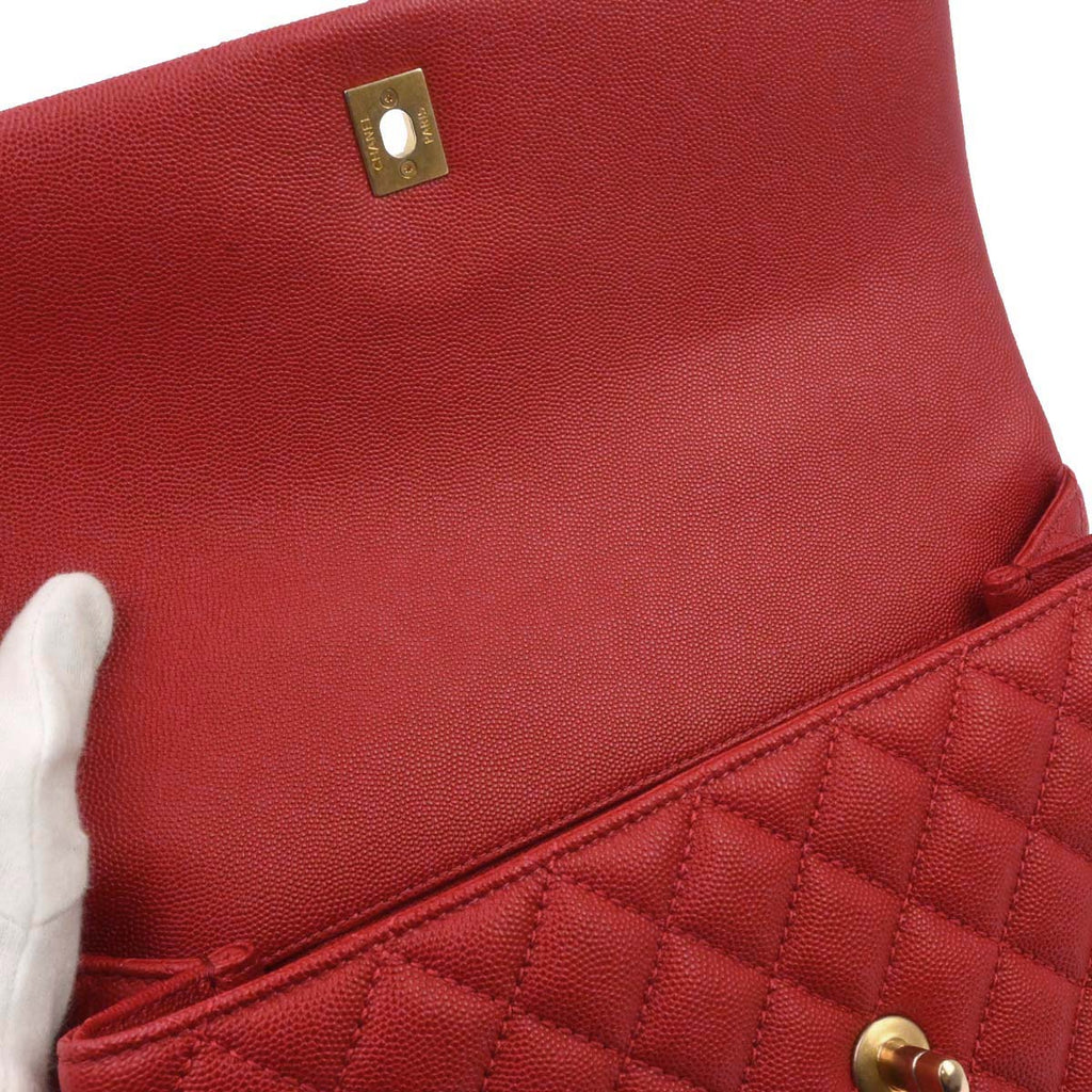 Chanel Red Caviar Coco Handle 2way Shoulder Handbag