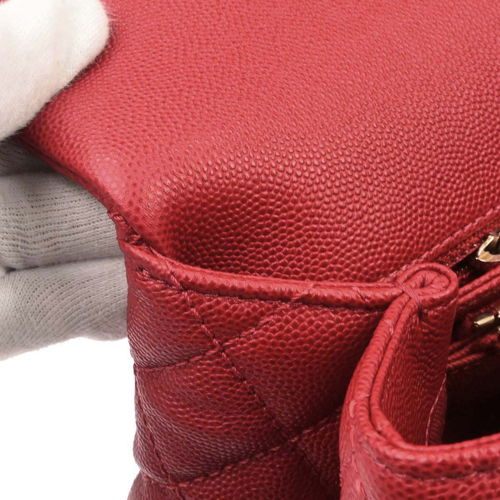 Chanel Red Caviar Coco Handle 2way Shoulder Handbag