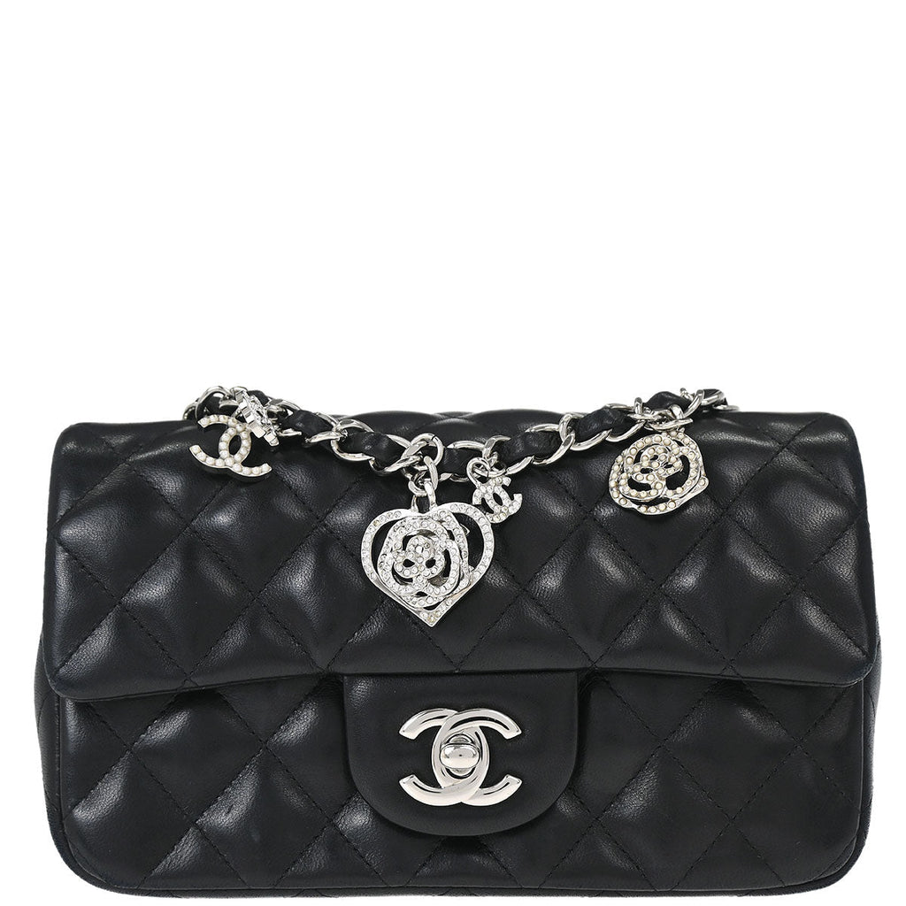 Chanel 2014 Black Lambskin Valentine Charm Flap Shoulder Bag