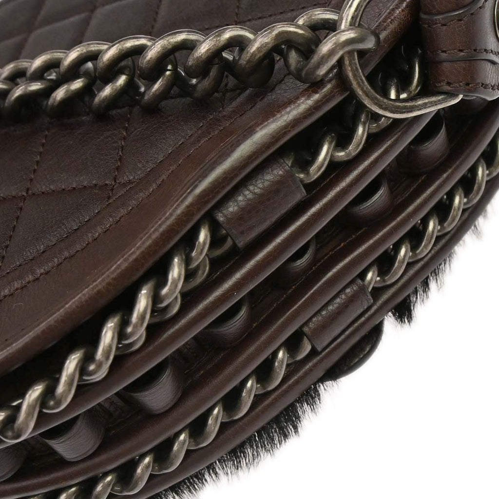 Chanel 2014 Brown Calfskin Pony Hair Paris-Dallas Saddle Shoulder Bag