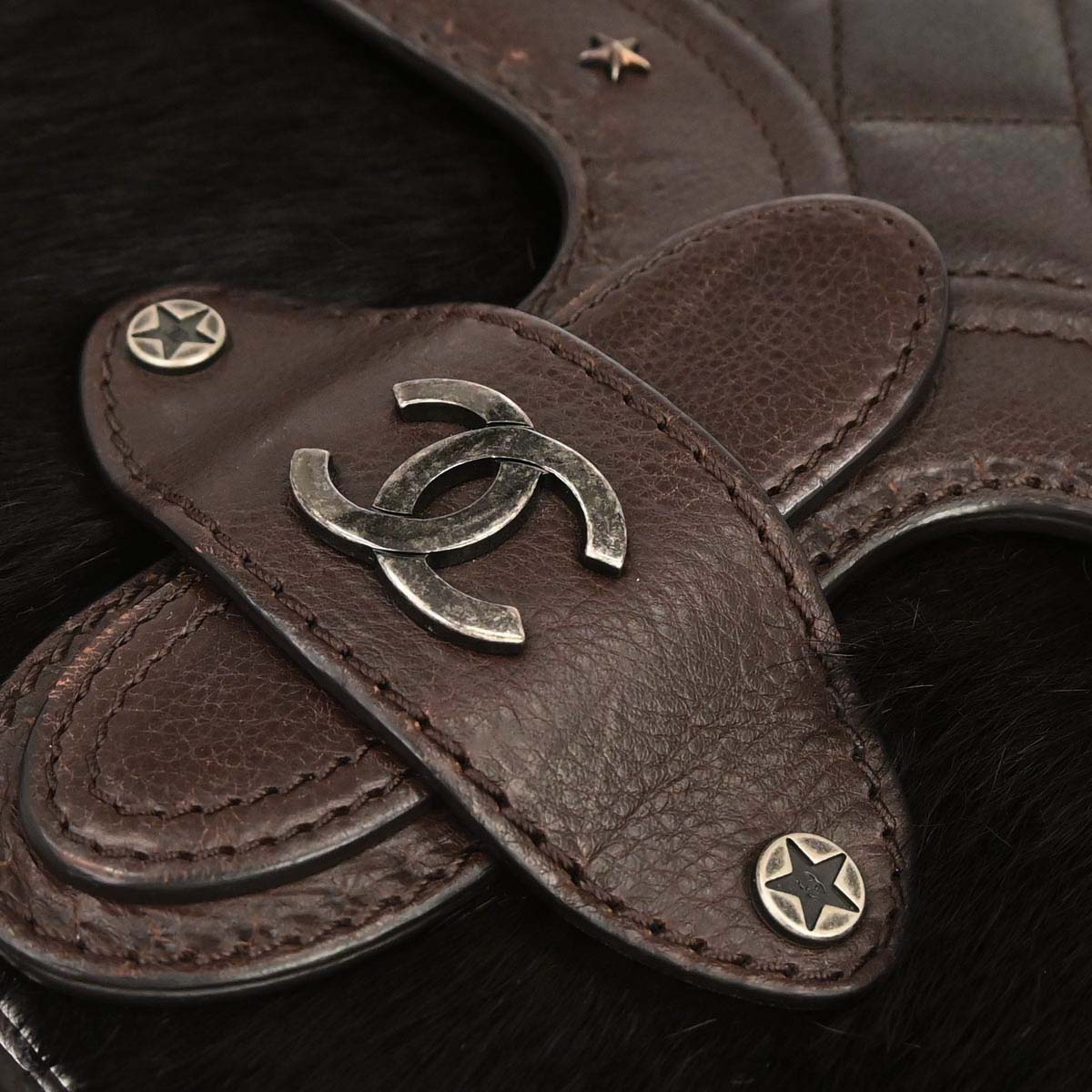 Chanel 2014 Brown Calfskin Pony Hair Paris-Dallas Saddle Shoulder Bag