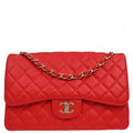 Chanel Red Lambskin Jumbo Classic Double Flap Shoulder Bag