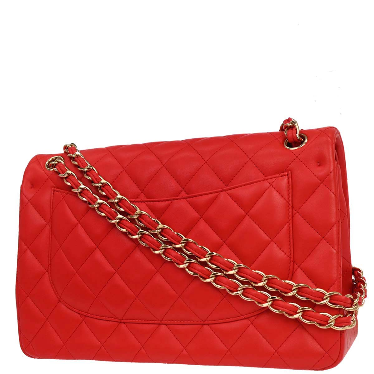 Chanel Red Lambskin Jumbo Classic Double Flap Shoulder Bag