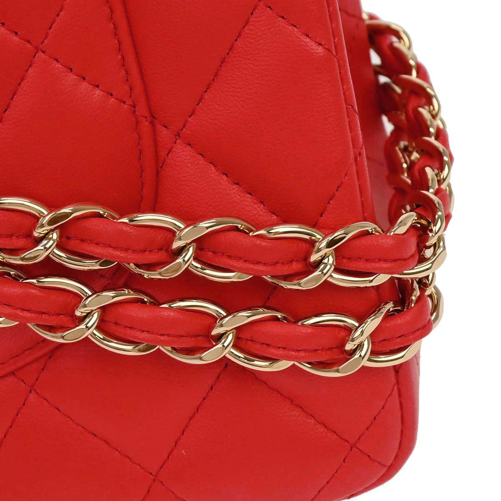 Chanel Red Lambskin Jumbo Classic Double Flap Shoulder Bag