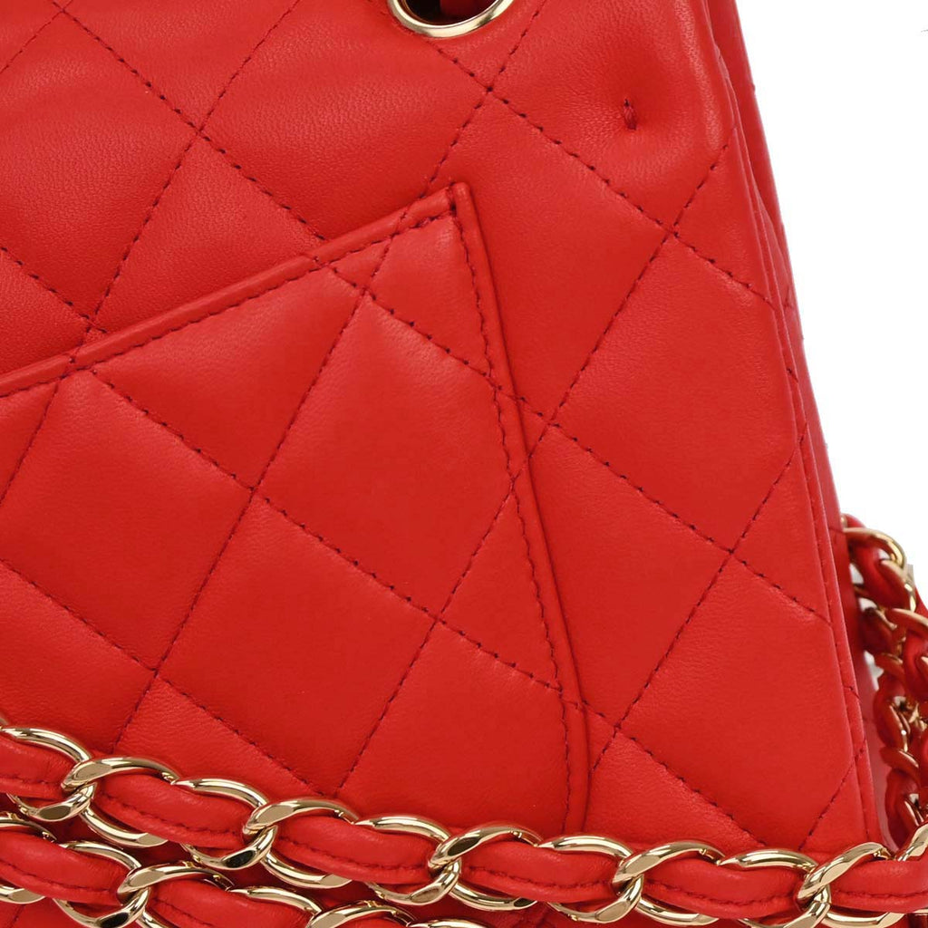 Chanel Red Lambskin Jumbo Classic Double Flap Shoulder Bag