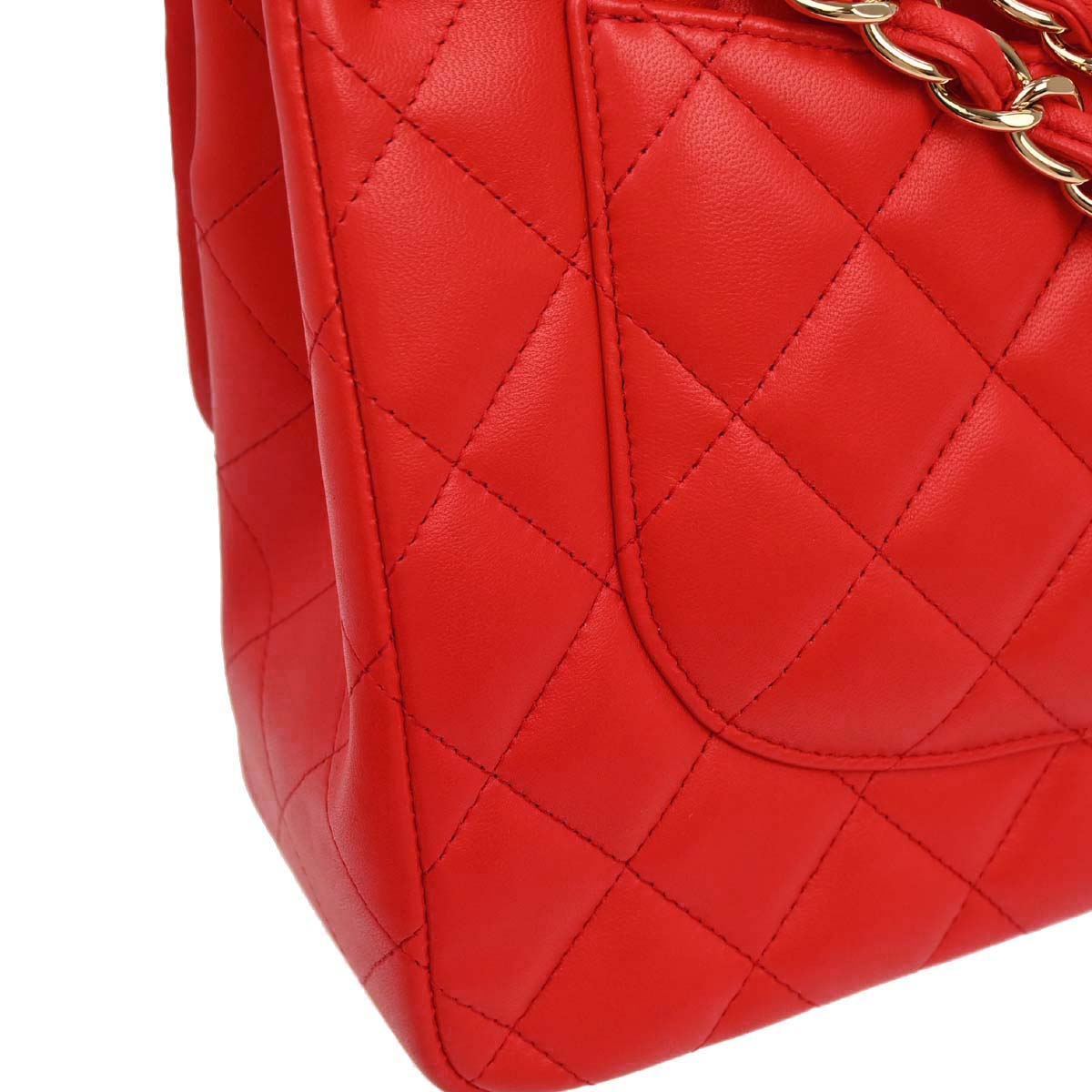 Chanel Red Lambskin Jumbo Classic Double Flap Shoulder Bag