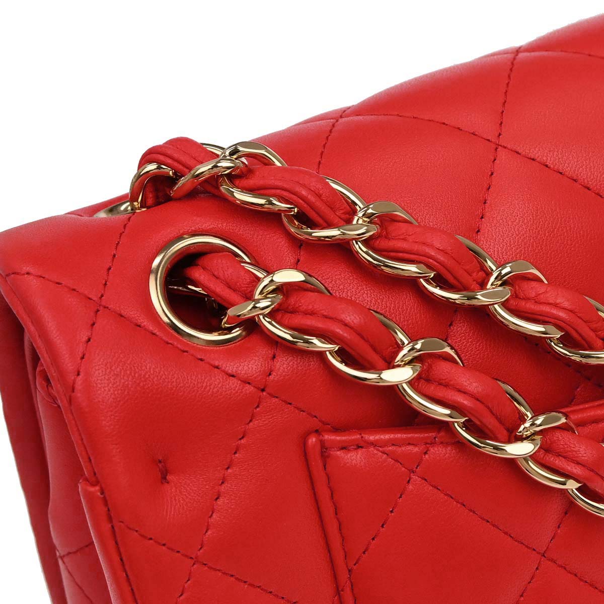 Chanel Red Lambskin Jumbo Classic Double Flap Shoulder Bag