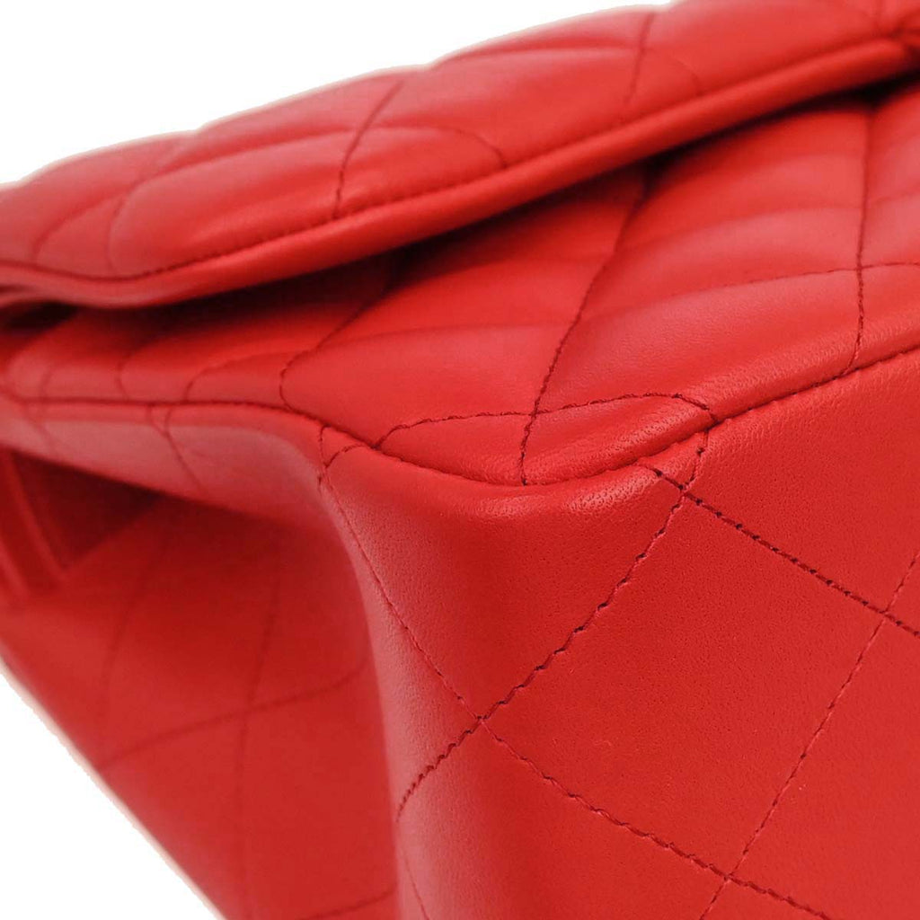 Chanel Red Lambskin Jumbo Classic Double Flap Shoulder Bag