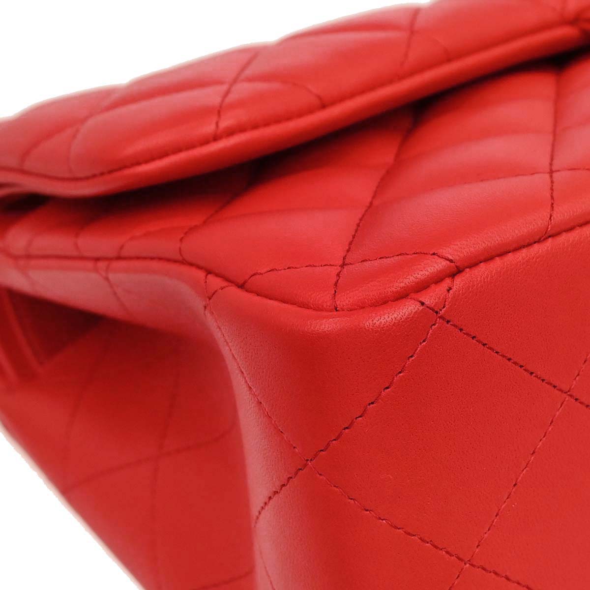 Chanel Red Lambskin Jumbo Classic Double Flap Shoulder Bag