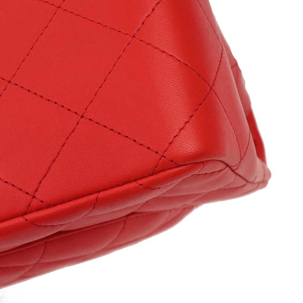 Chanel Red Lambskin Jumbo Classic Double Flap Shoulder Bag