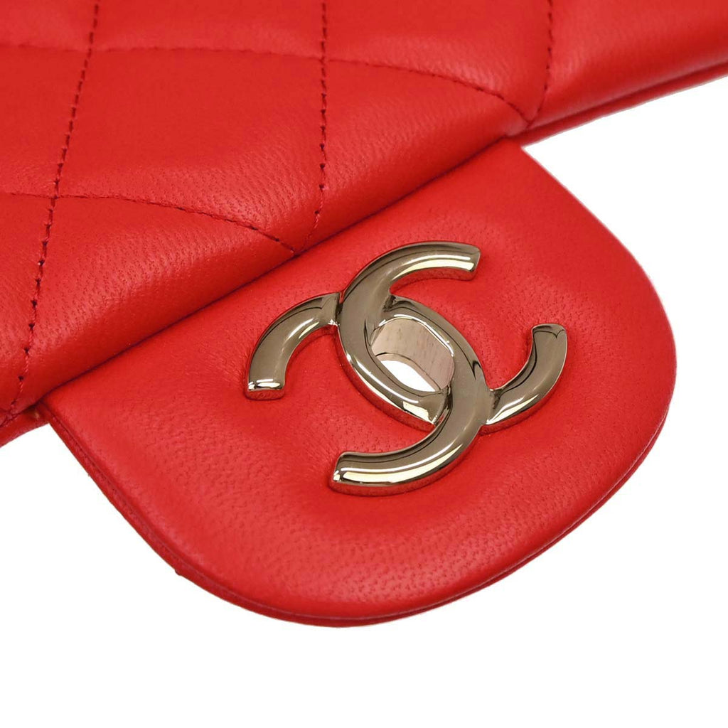 Chanel Red Lambskin Jumbo Classic Double Flap Shoulder Bag