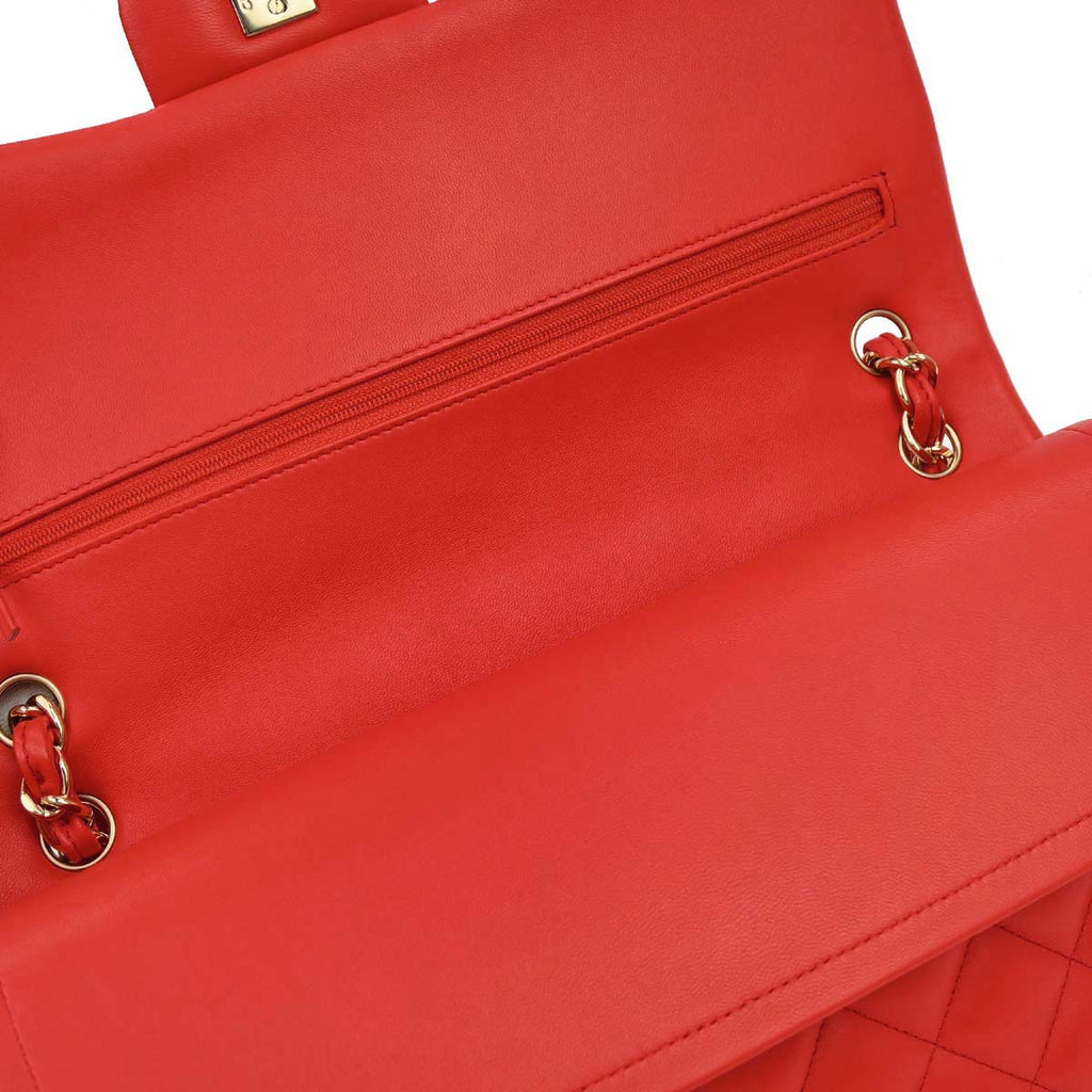 Chanel Red Lambskin Jumbo Classic Double Flap Shoulder Bag