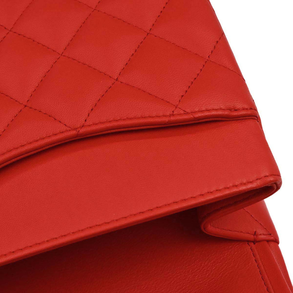 Chanel Red Lambskin Jumbo Classic Double Flap Shoulder Bag